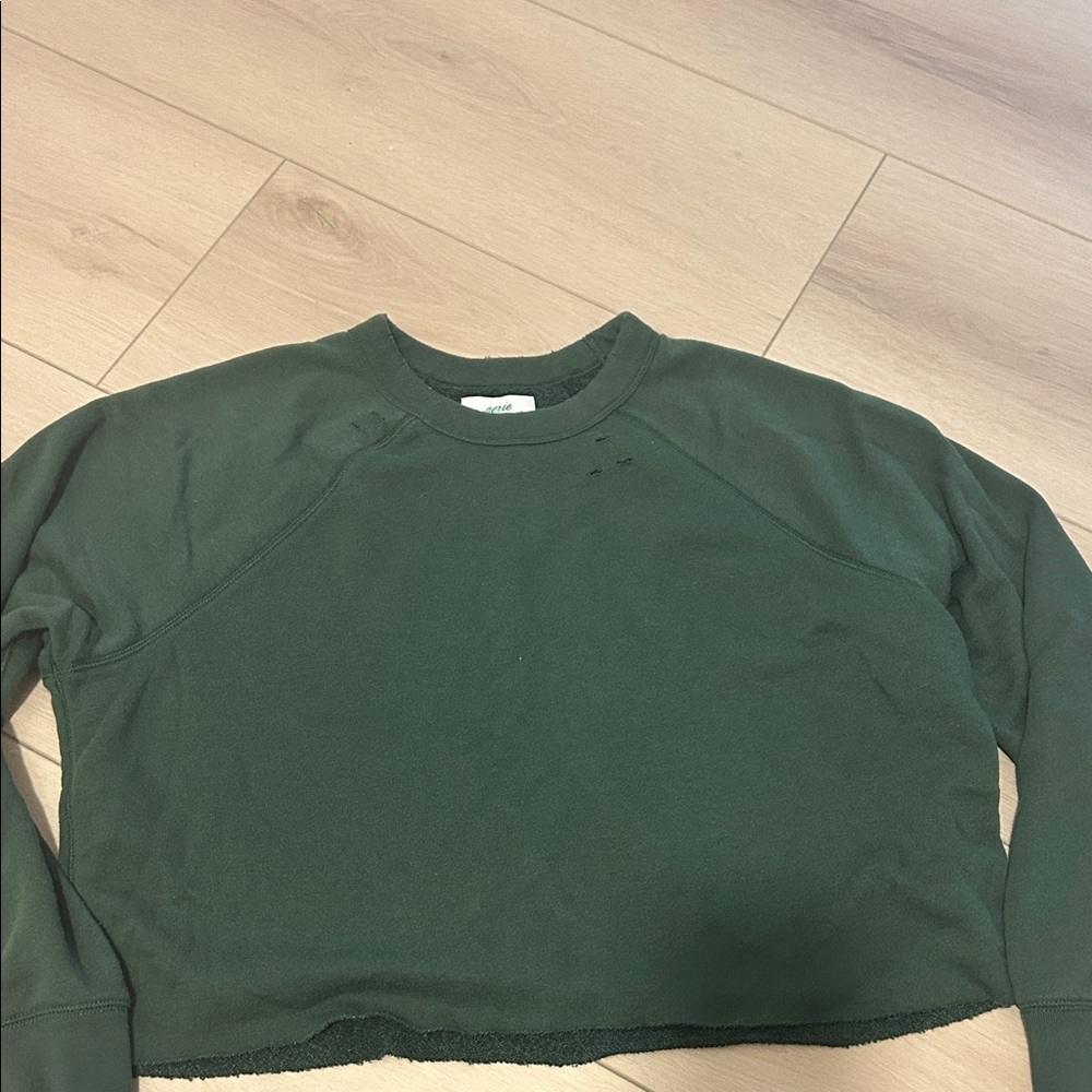 Aerie Forest Green Cropped distressed Sweatshirt